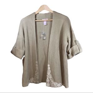 Together Classics tan lace embroidered cardigan nwt Sz Medium